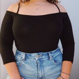 Black off shoulder bodysuit never worn size M